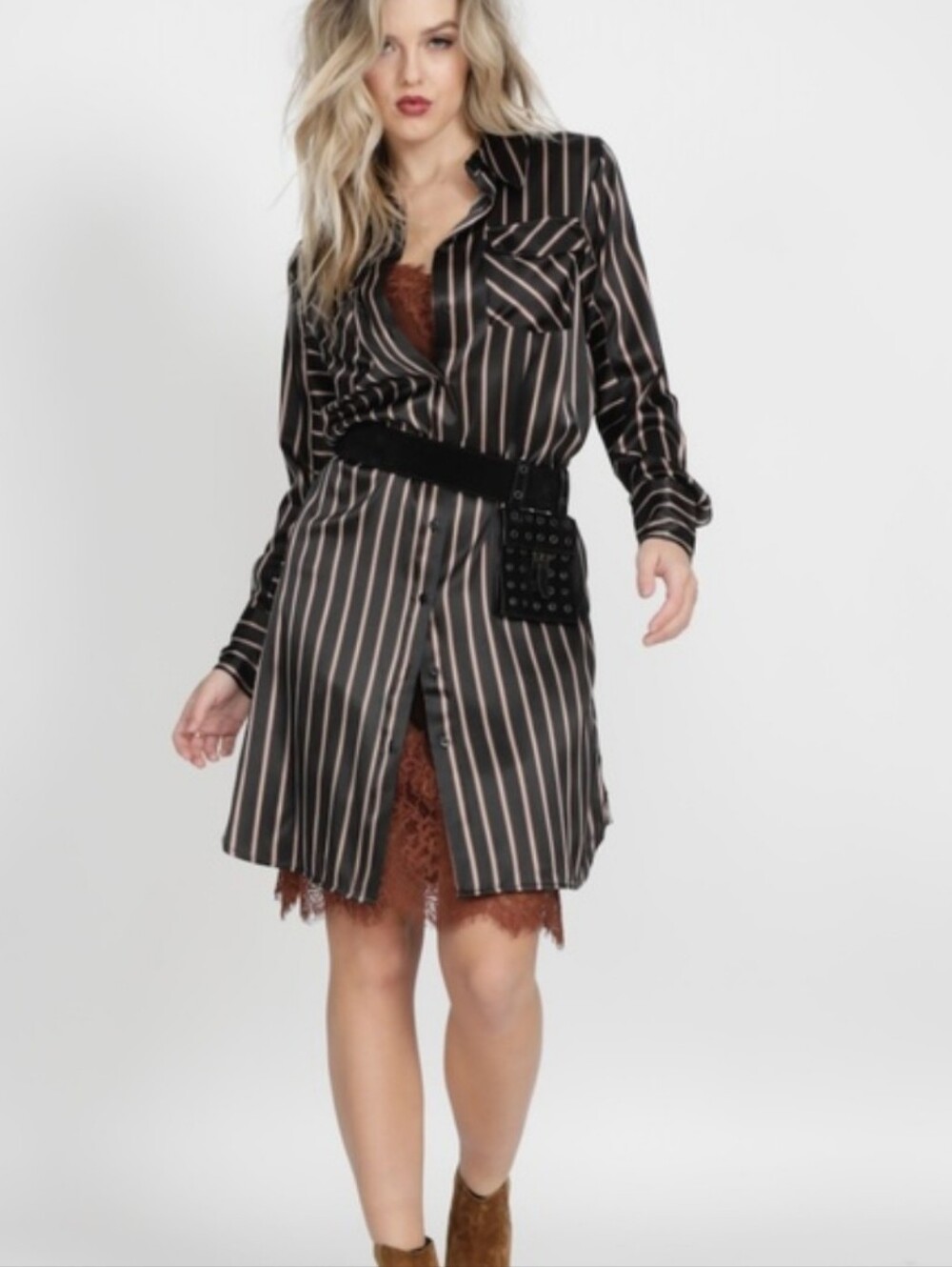 Gold Hawk Striped Silk Shirtdress